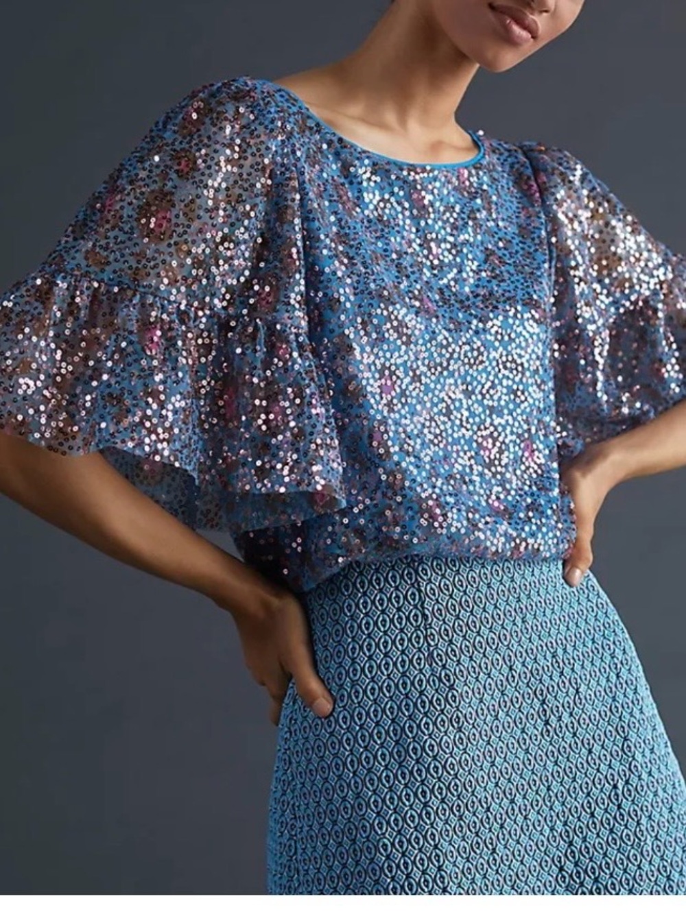 Anthropologie Maeve Sequin Blouse blue pink